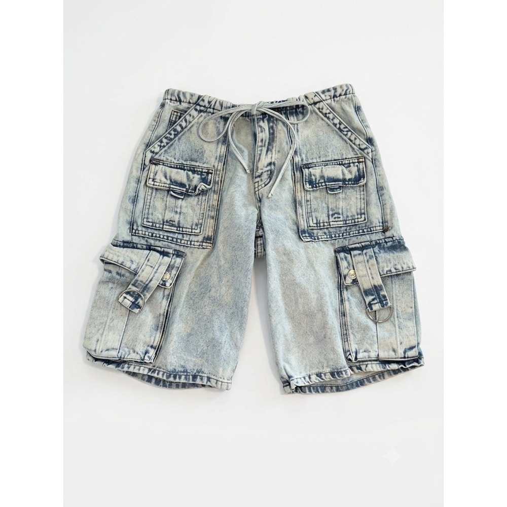 Love Soho Acid Wash Denim Cargo Shorts Light Blue Streetwear Size 3 JDSH30005